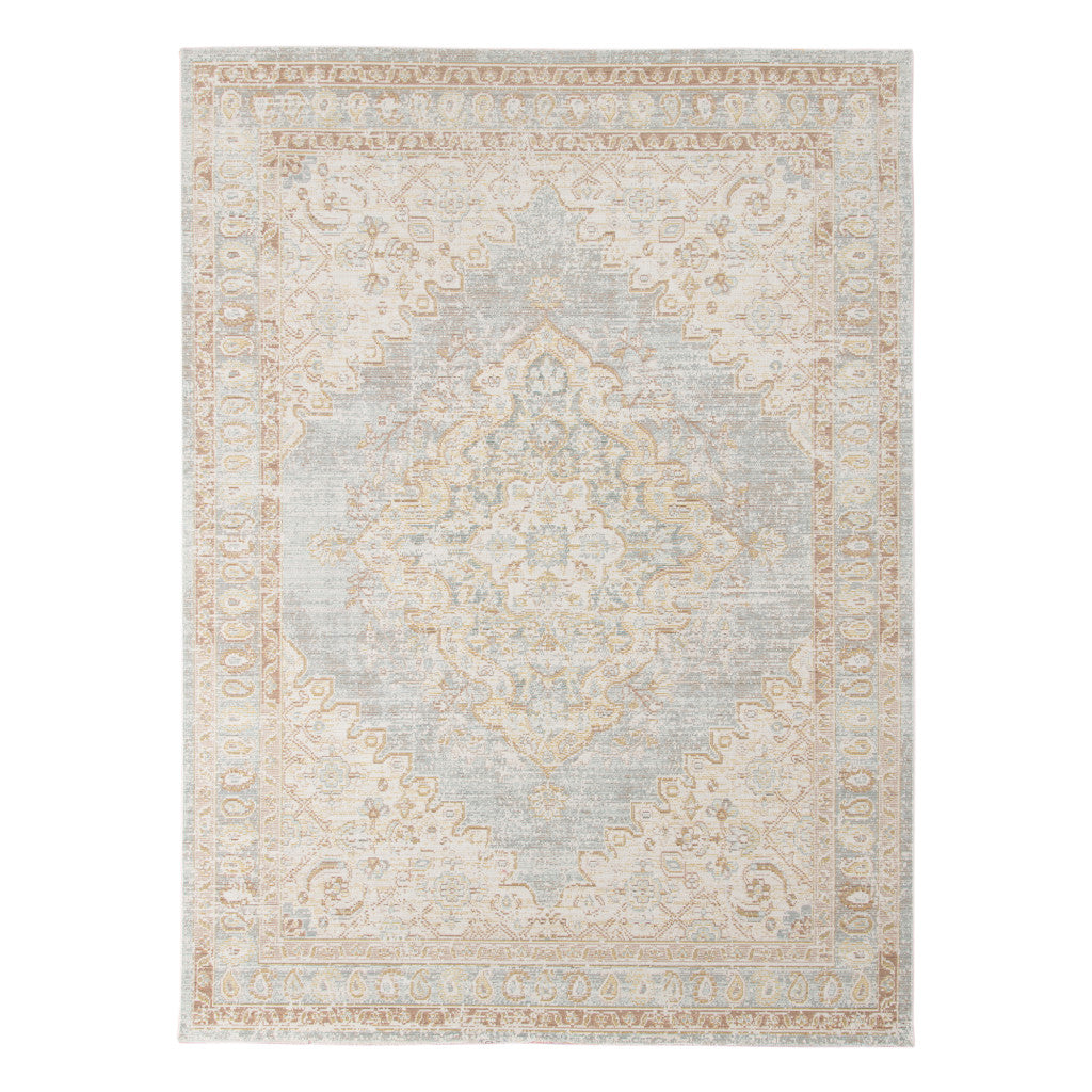 8' x 10' Blue and Gray Medallion Power Loom Distressed Area Rug