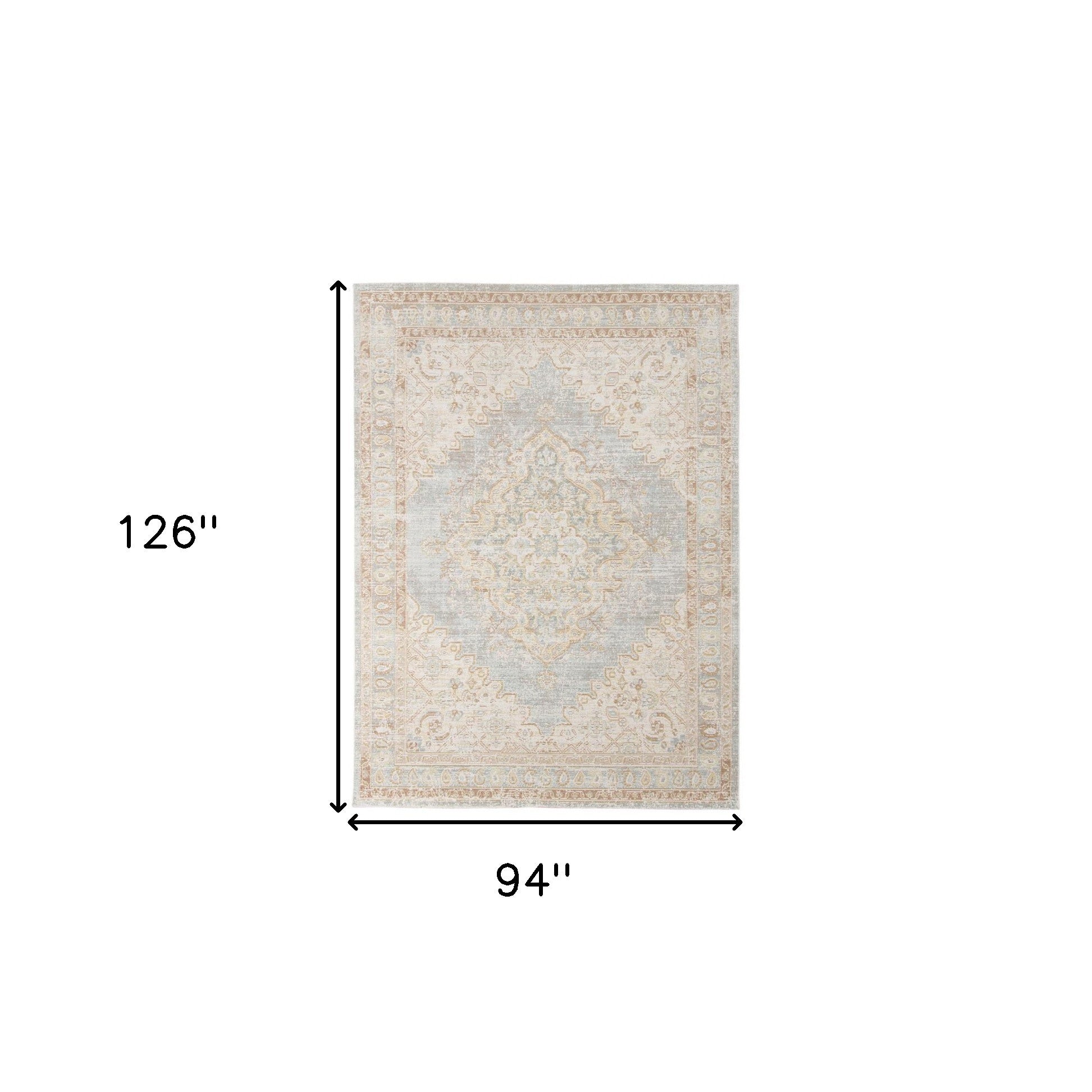 8' x 10' Blue and Gray Medallion Power Loom Distressed Area Rug