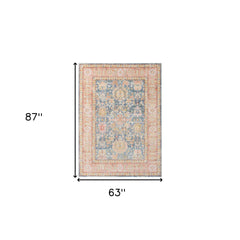 5' x 7' Blue Floral Power Loom Area Rug