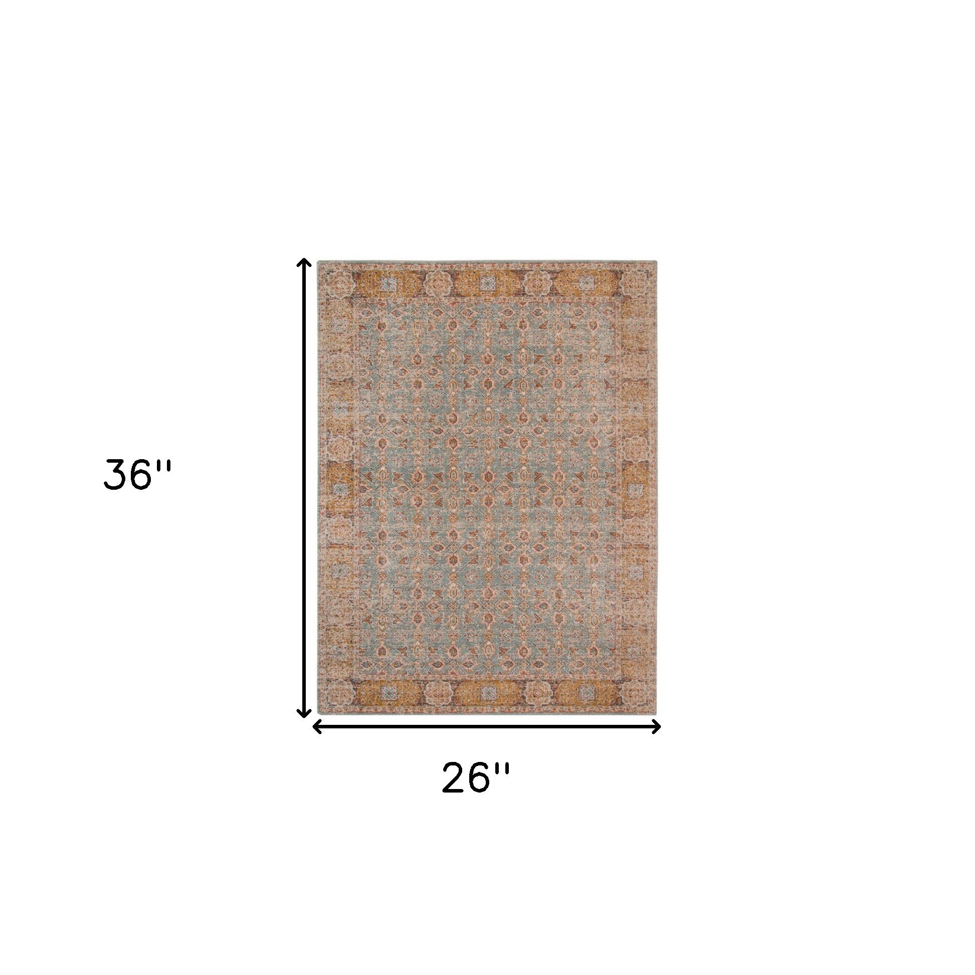 2' x 3' Blue and Orange Oriental Power Loom Distressed Area Rug
