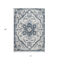 5' x 7' Dark Blue Medallion Power Loom Area Rug