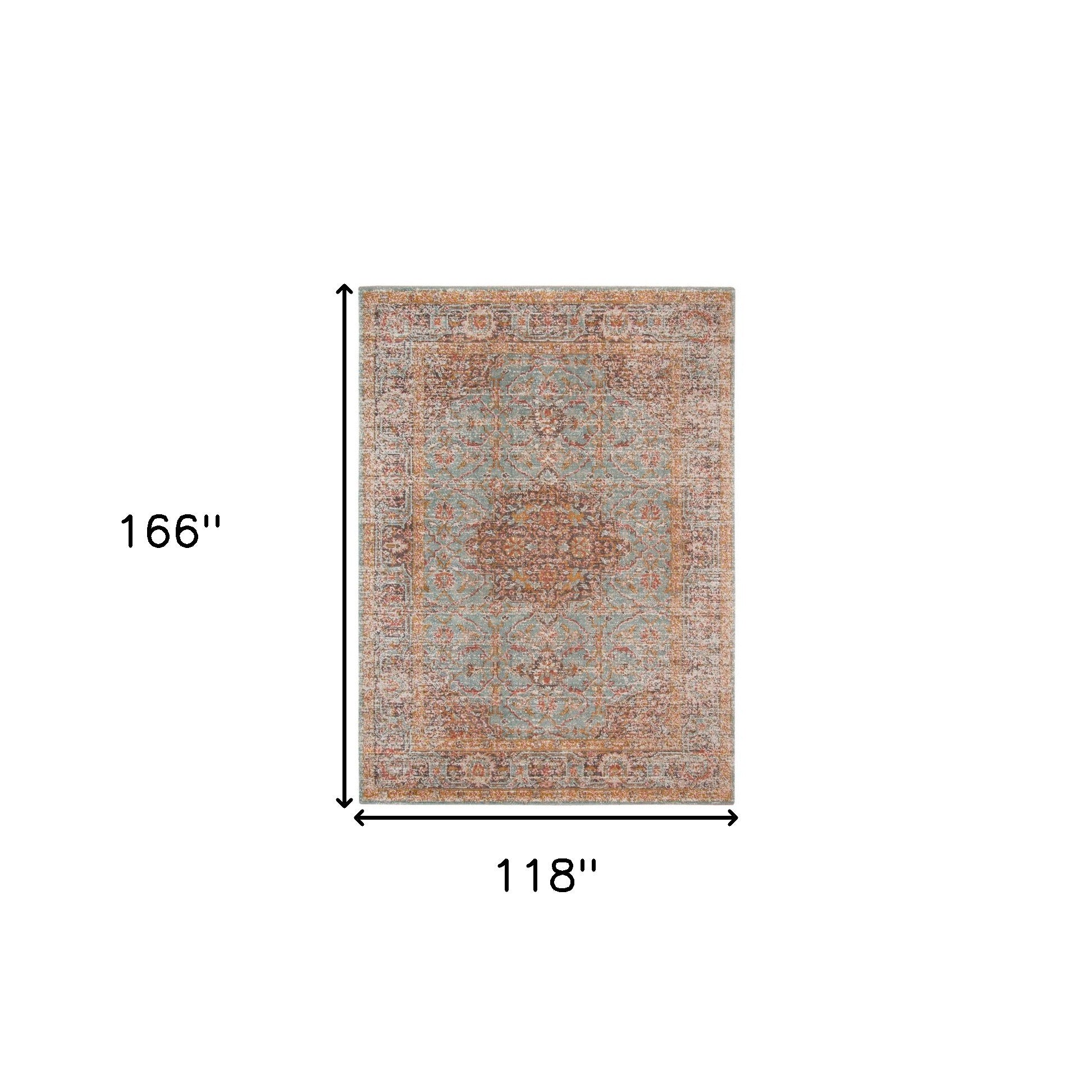 10' x 14' Sea Green Medallion Power Loom Area Rug With Fringe