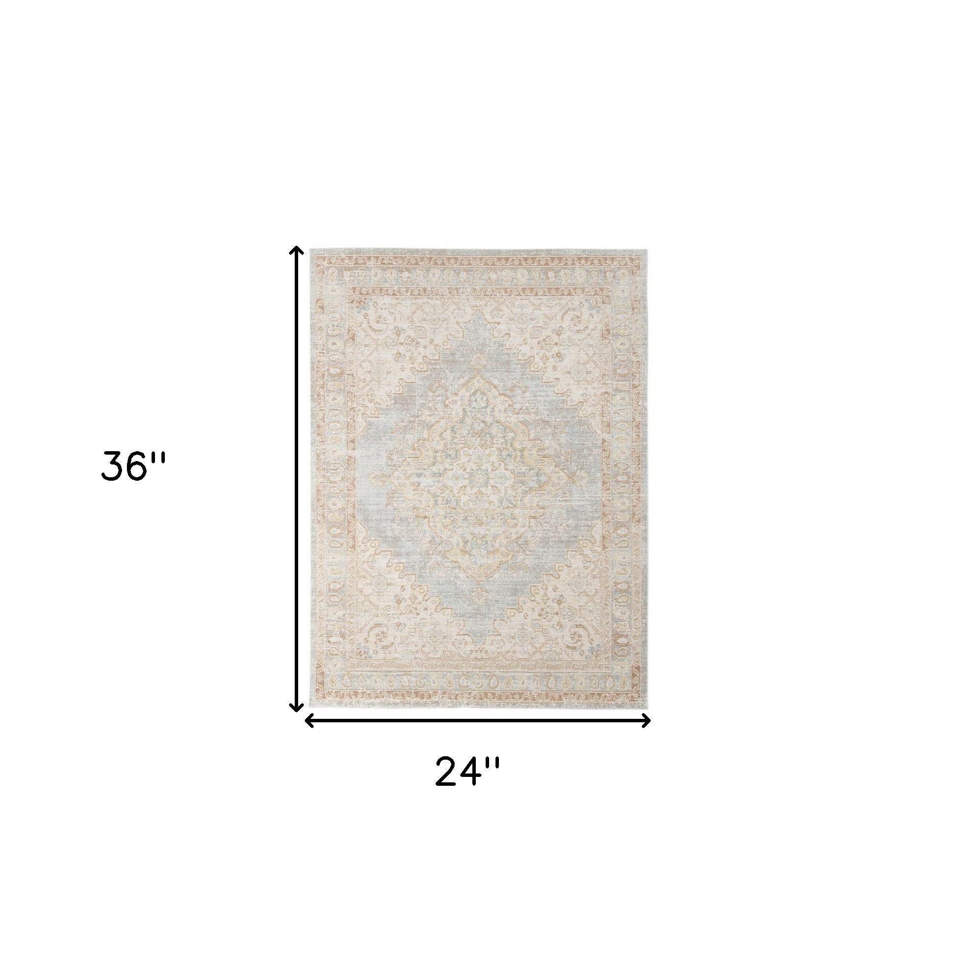 2' x 3' Blue and Gray Medallion Power Loom Distressed Area Rug