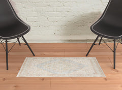 2' x 3' Blue and Gray Medallion Power Loom Distressed Area Rug
