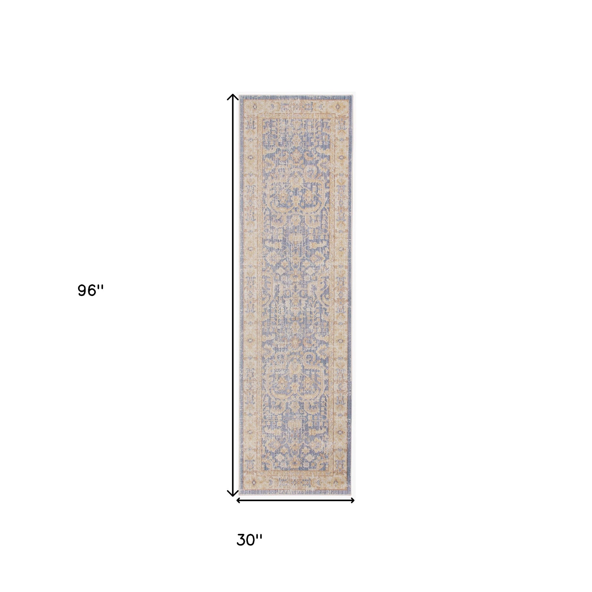 8' Lavender Blue Floral Power Loom Runner Rug