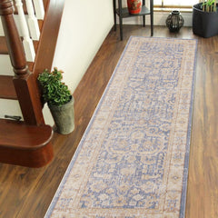 8' Lavender Blue Floral Power Loom Runner Rug