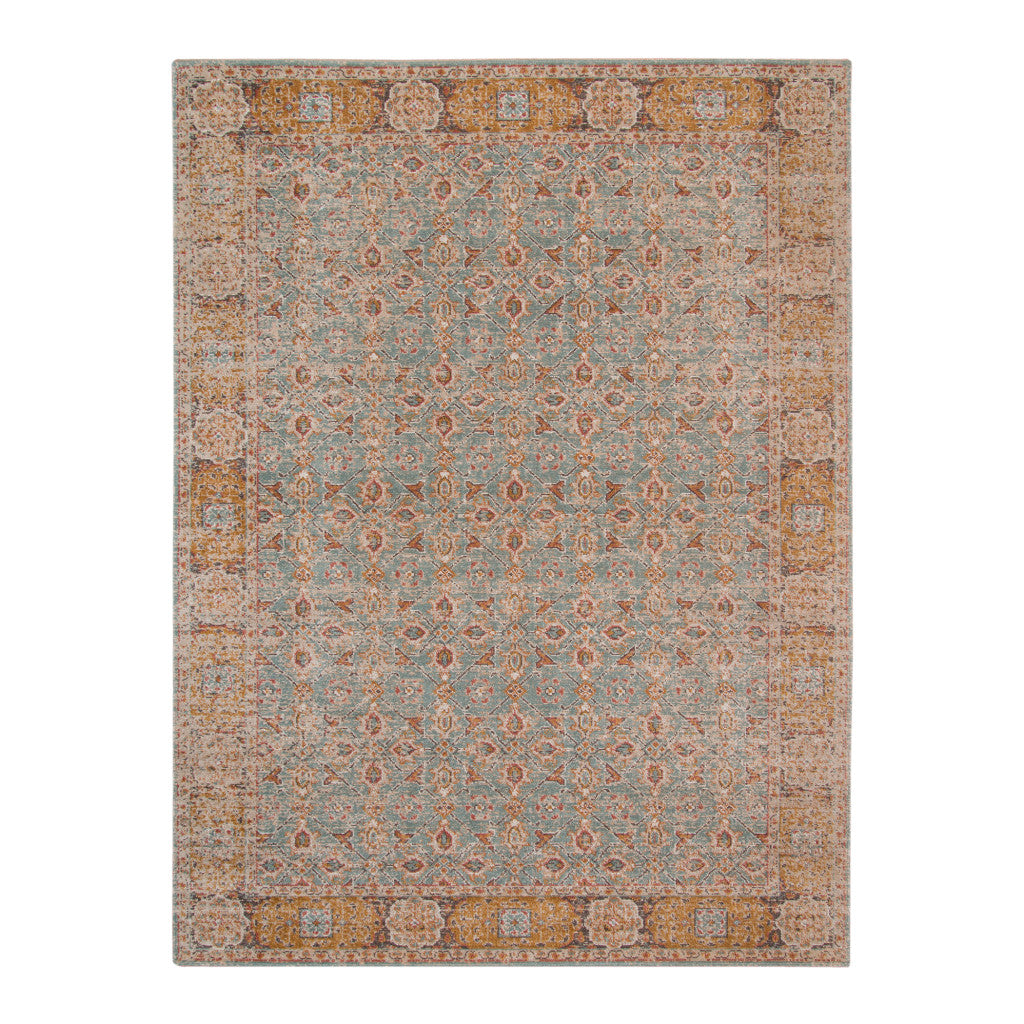 10' x 14' Teal Blue Floral Power Loom Area Rug