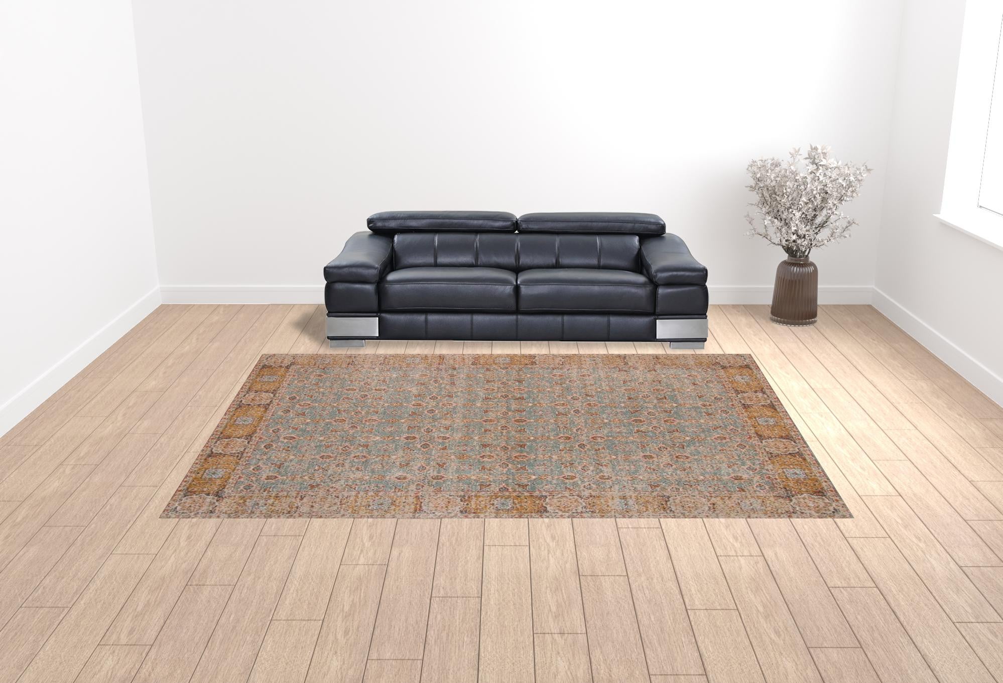 10' x 14' Teal Blue Floral Power Loom Area Rug