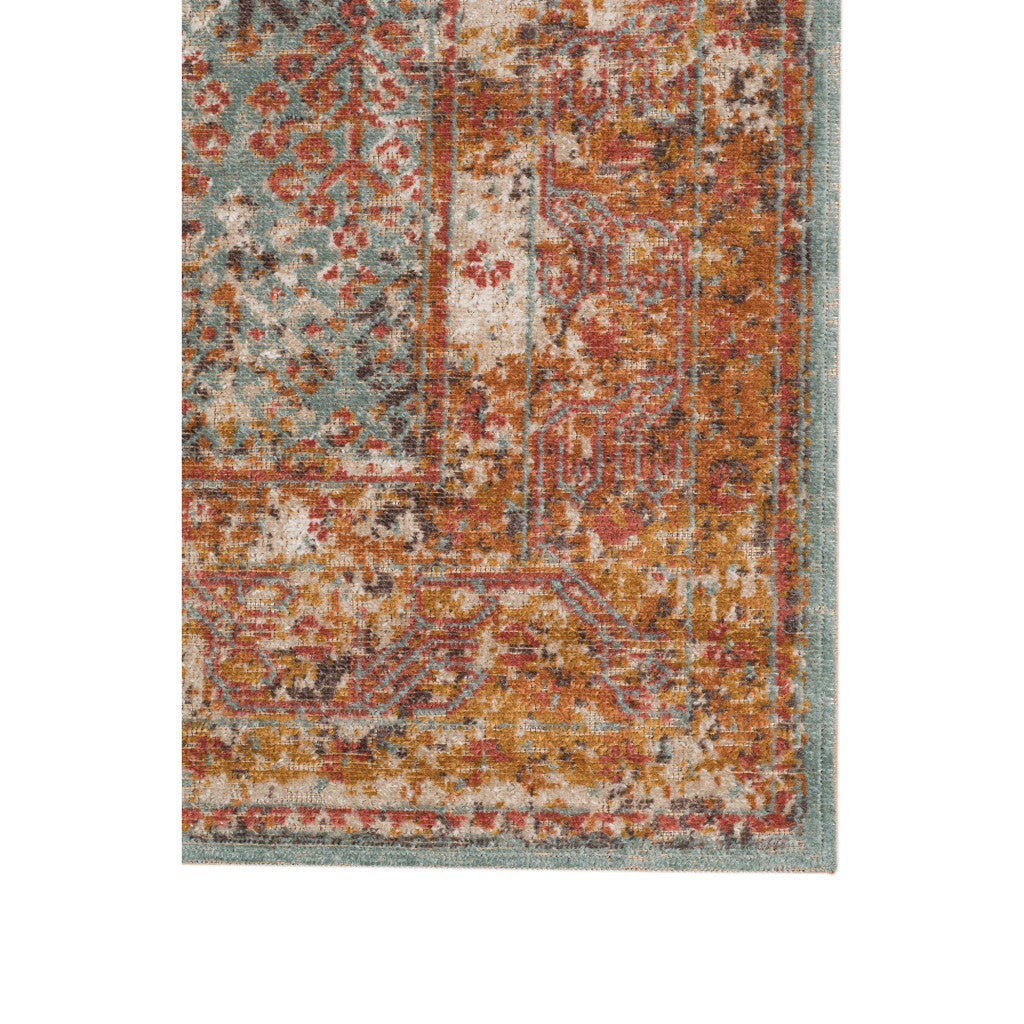 2' x 3' Teal Southwestern Power Loom Area Rug With Fringe