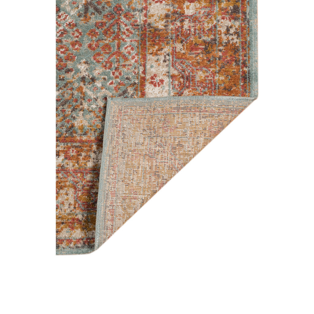 2' x 3' Teal Southwestern Power Loom Area Rug With Fringe