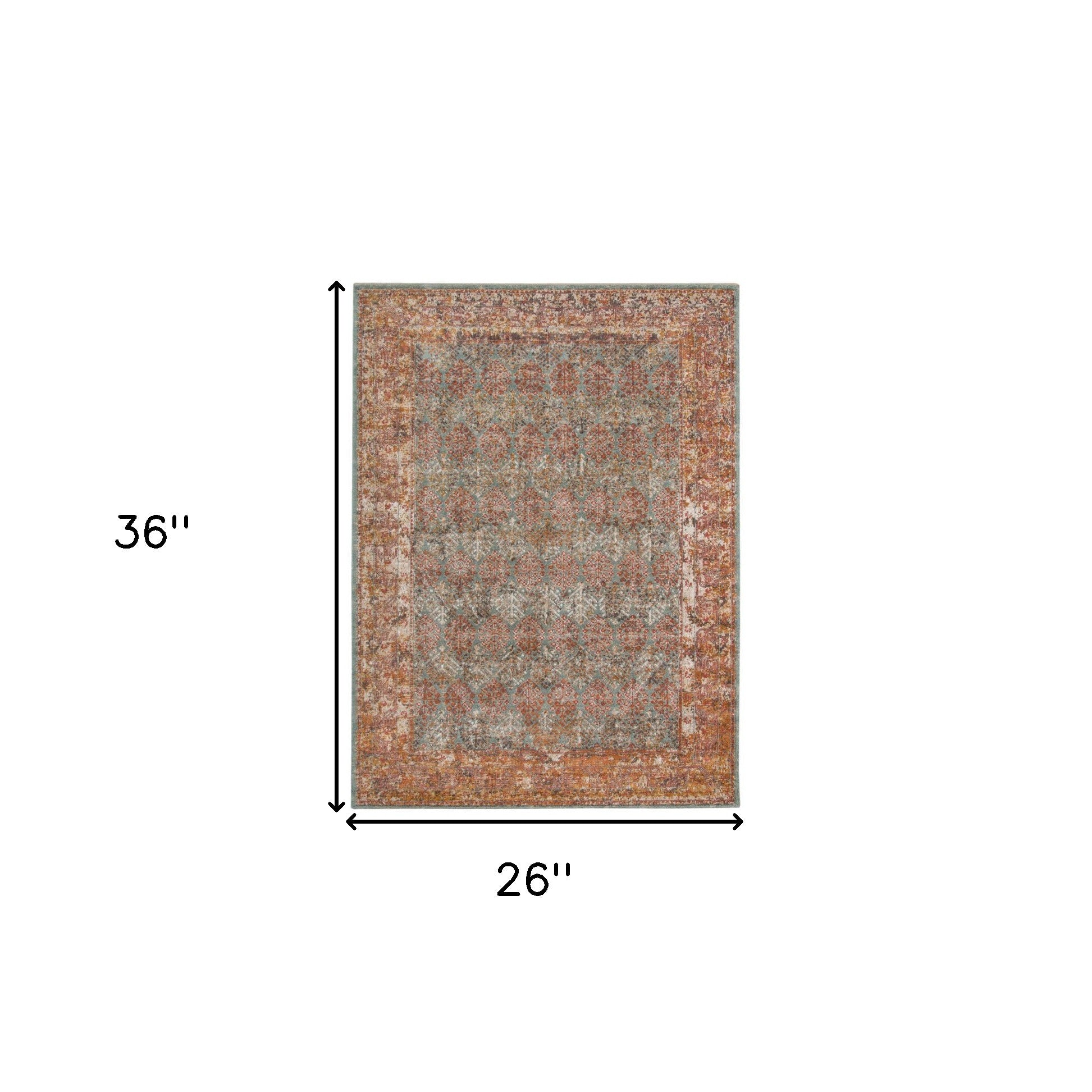 2' x 3' Teal Southwestern Power Loom Area Rug With Fringe