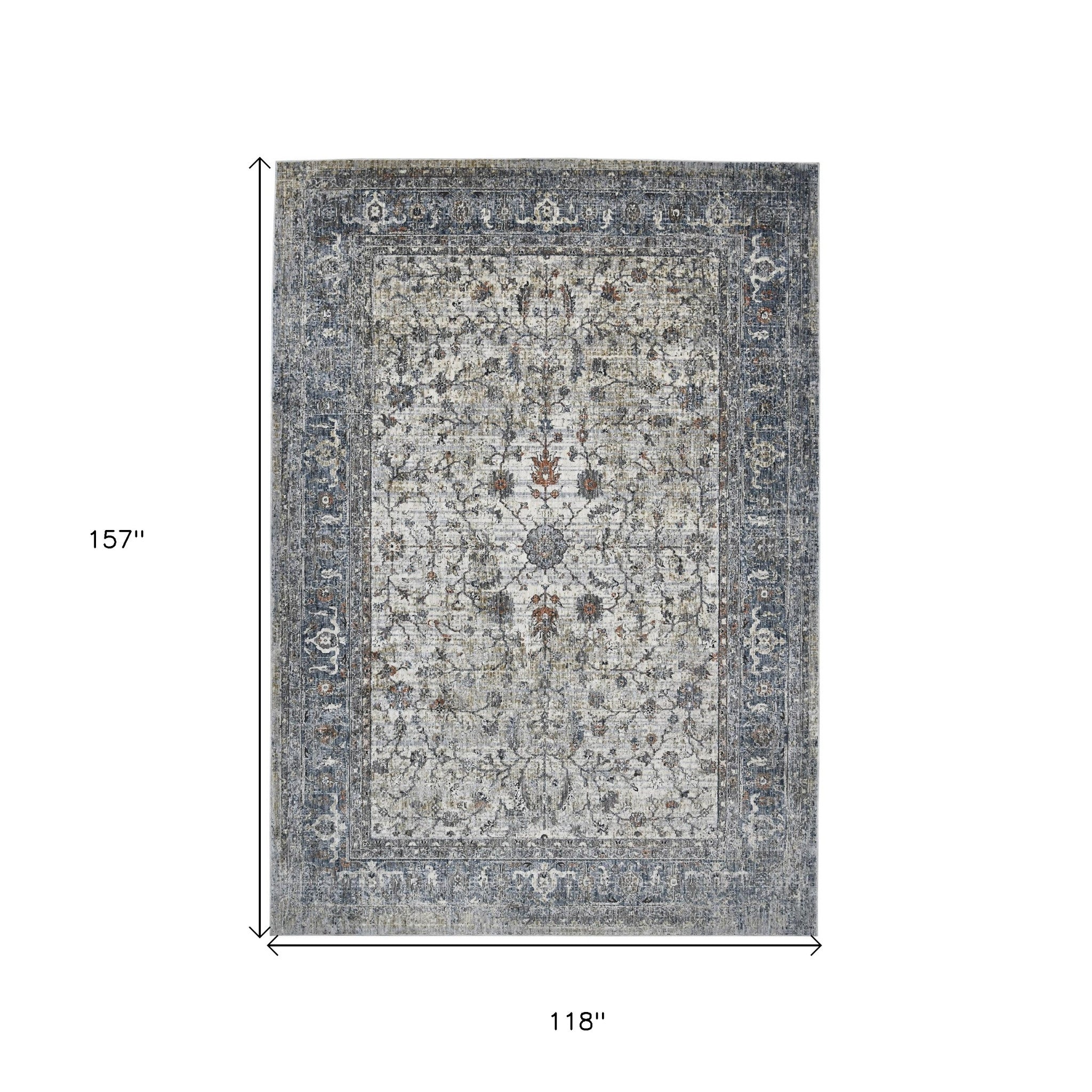 10' x 14' Gray and Ivory Oriental Power Loom Area Rug