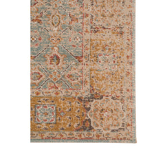 6' Blue and Orange Round Oriental Power Loom Distressed Area Rug