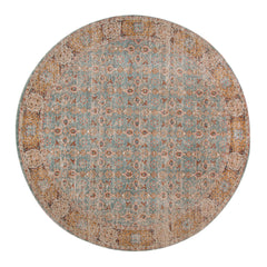 6' Blue and Orange Round Oriental Power Loom Distressed Area Rug