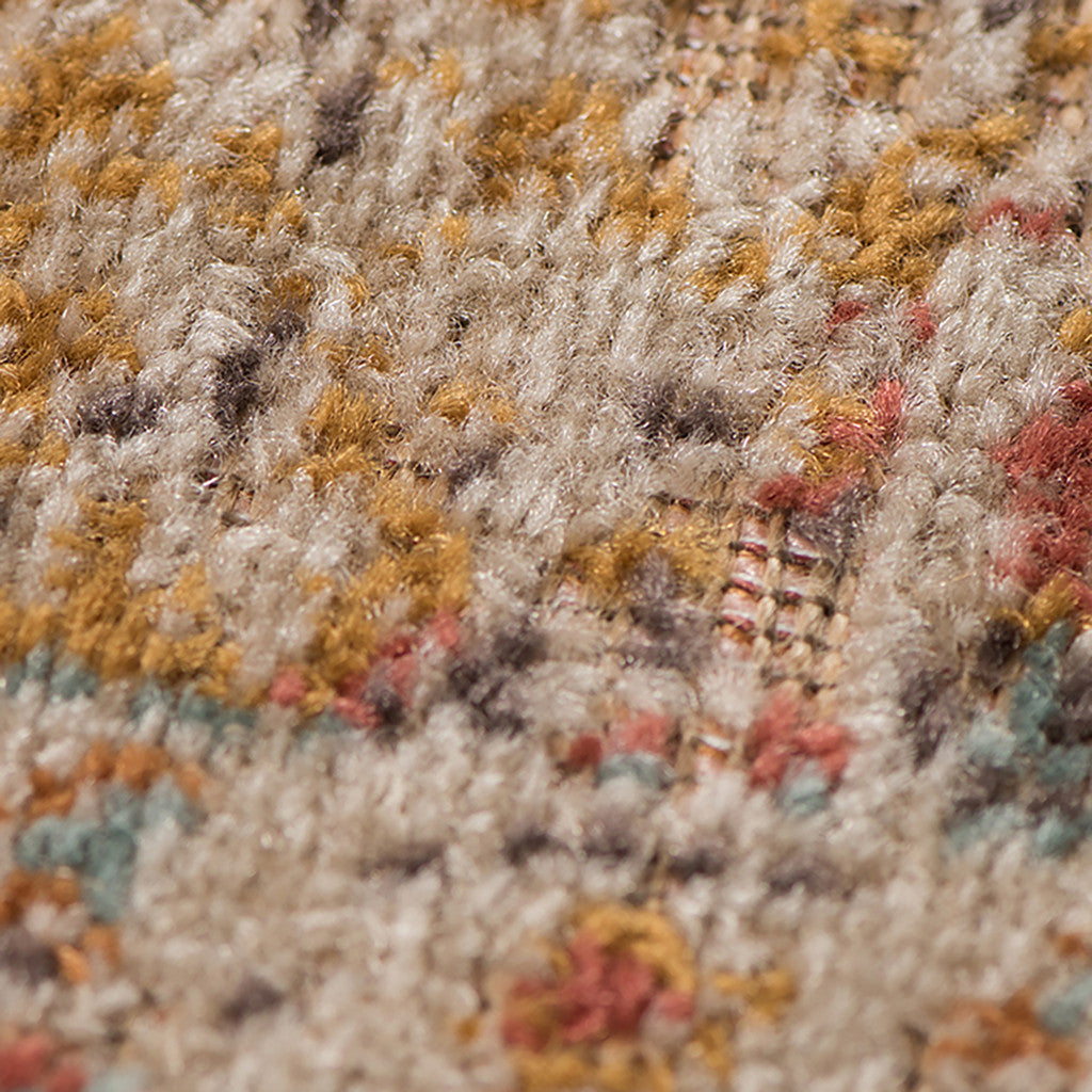 6' Blue and Orange Round Oriental Power Loom Distressed Area Rug