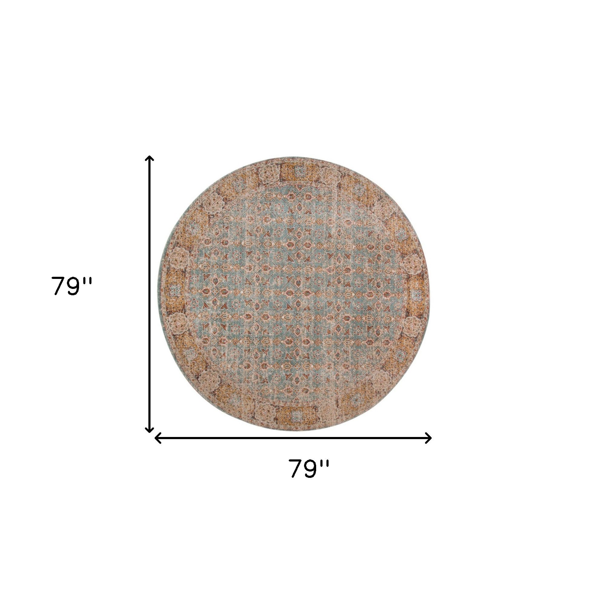 6' Blue and Orange Round Oriental Power Loom Distressed Area Rug
