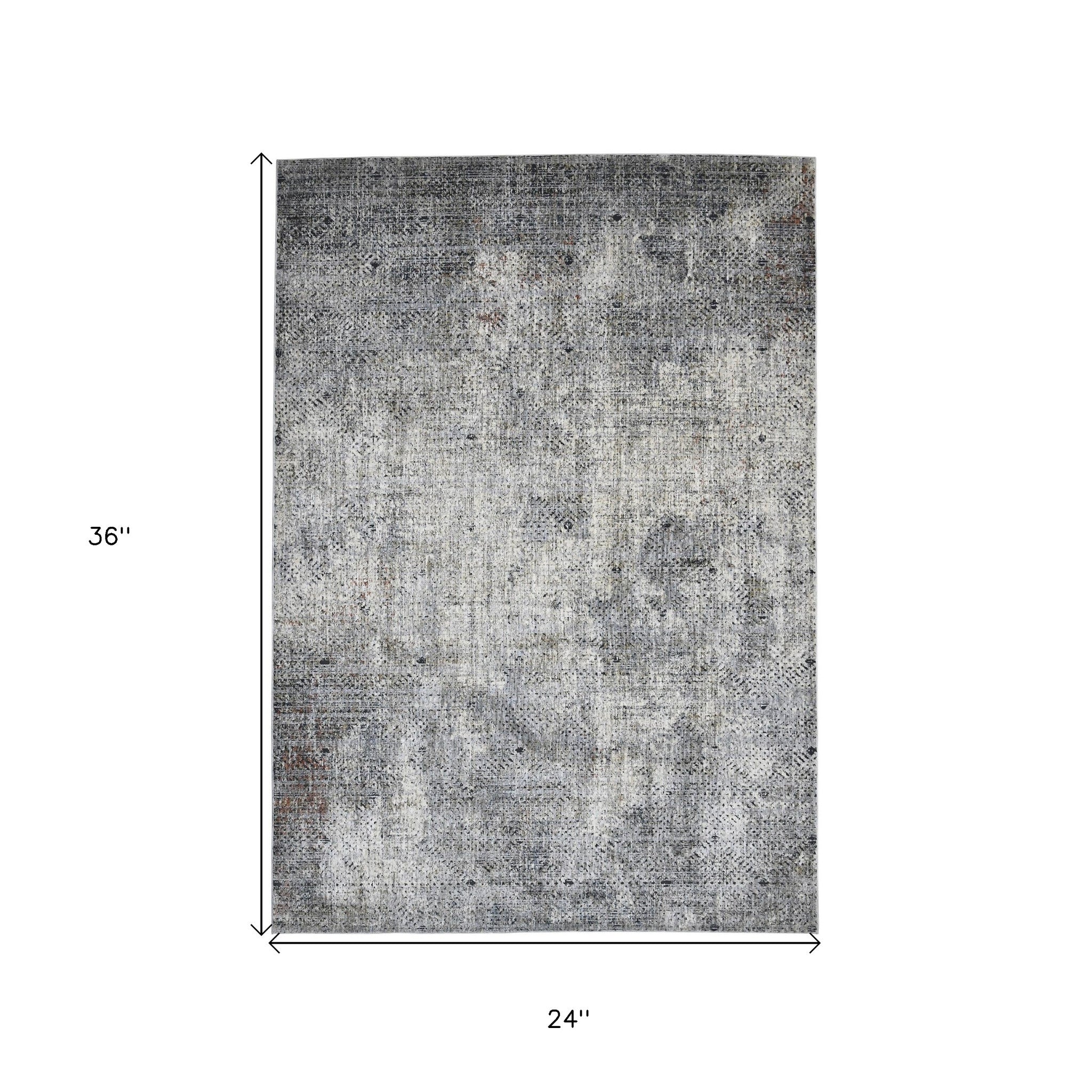 2' x 3' Gray and Ivory Abstract Power Loom Area Rug