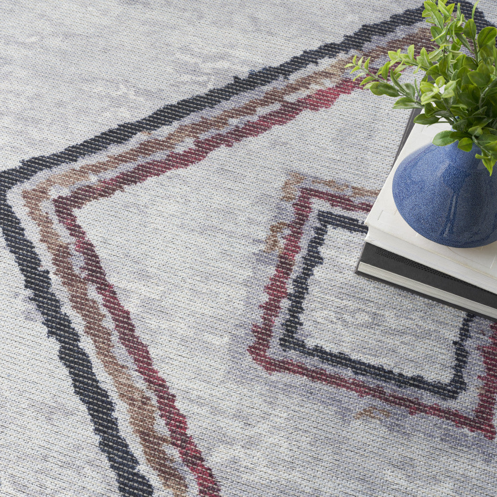 9' x 12' Gray and Brown Geometric Power Loom Washable Area Rug