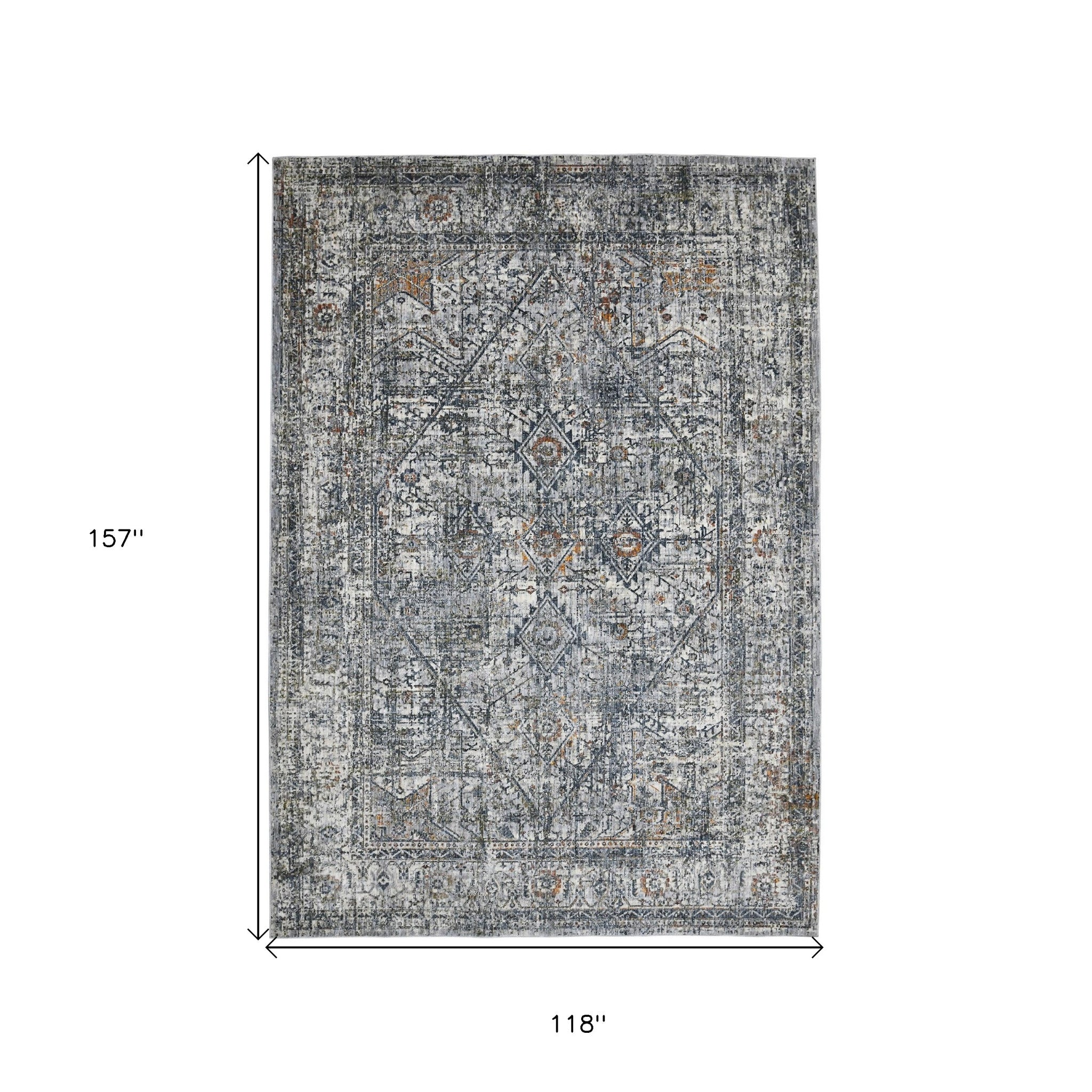 10' x 14' Gray and Ivory Oriental Power Loom Area Rug