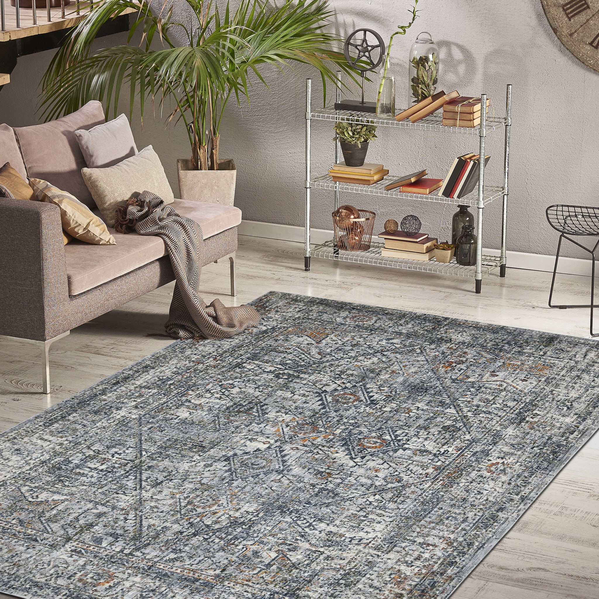 10' x 14' Gray and Ivory Oriental Power Loom Area Rug