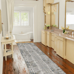 10' Gray and Gold Abstract Power Loom Runner Rug