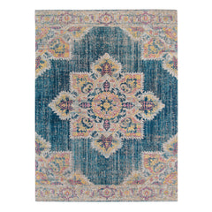 10' x 14' Teal Blue Medallion Power Loom Area Rug With Fringe