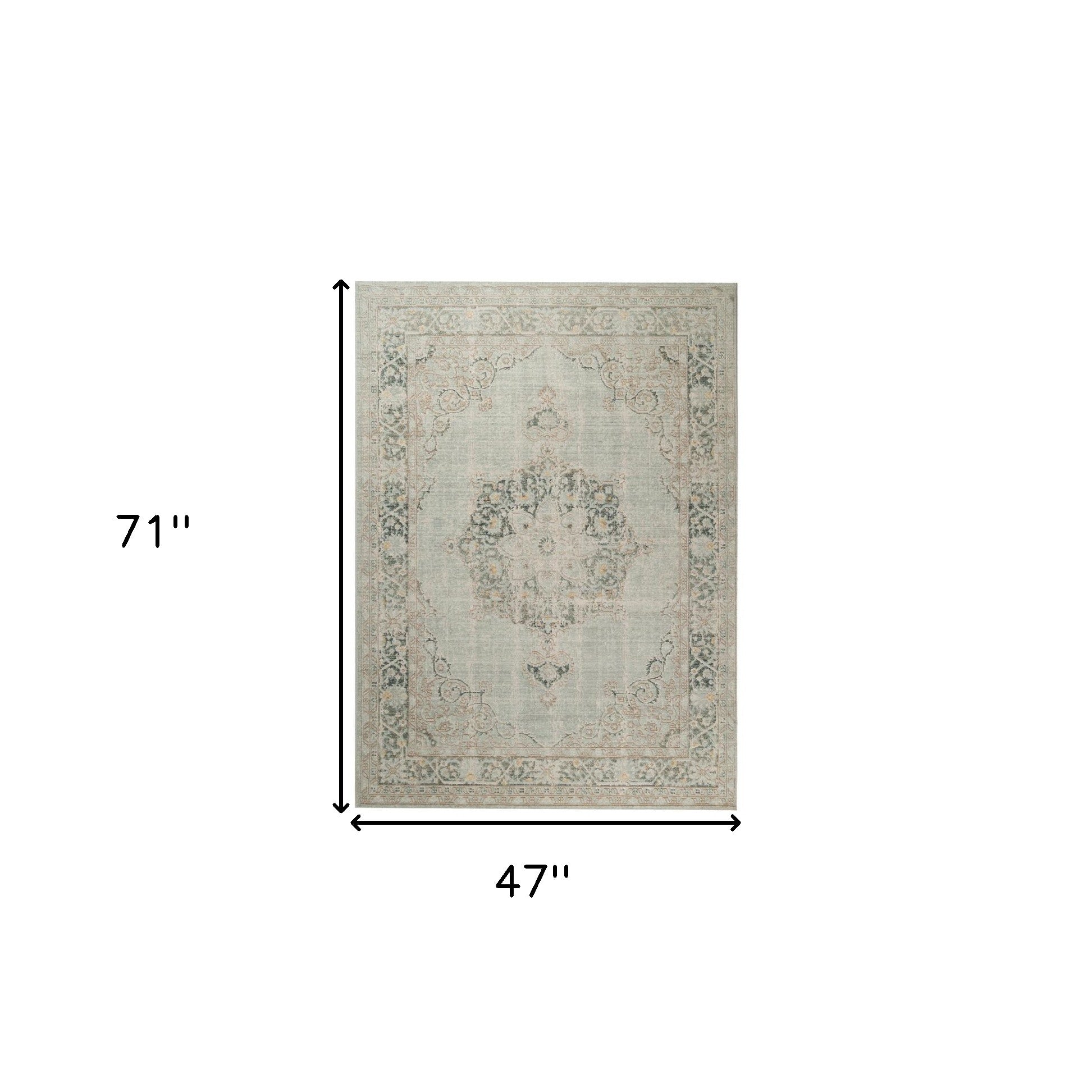 4' x 6' Sea Green Medallion Power Loom Area Rug