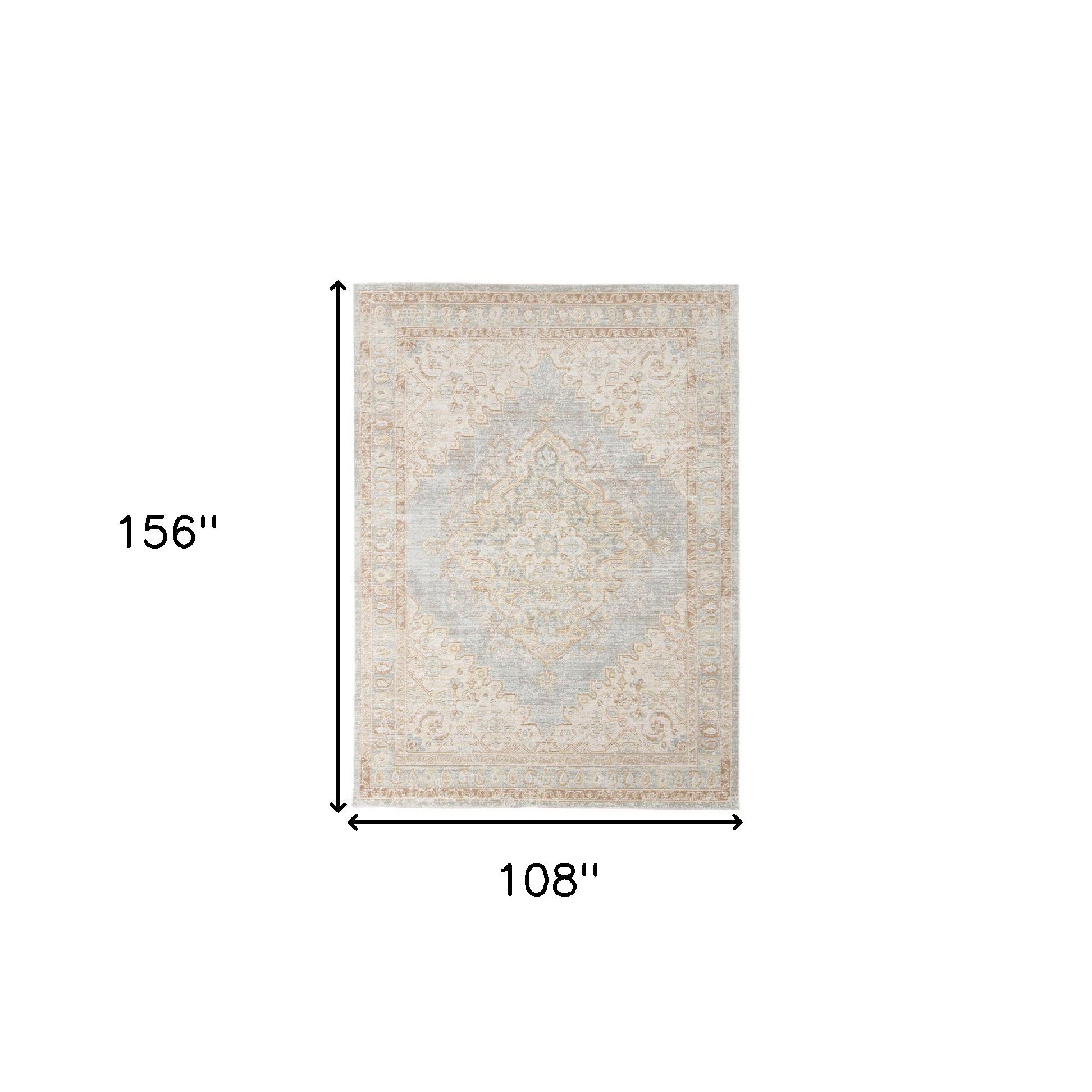9' X 13' Blue and Gray Medallion Power Loom Distressed Area Rug