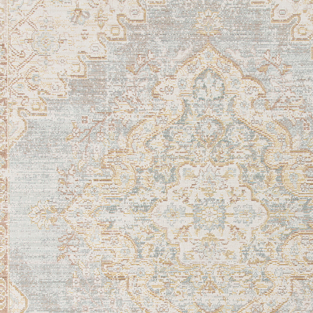 8' Blue and Gray Medallion Power Loom Distressed Runner Rug