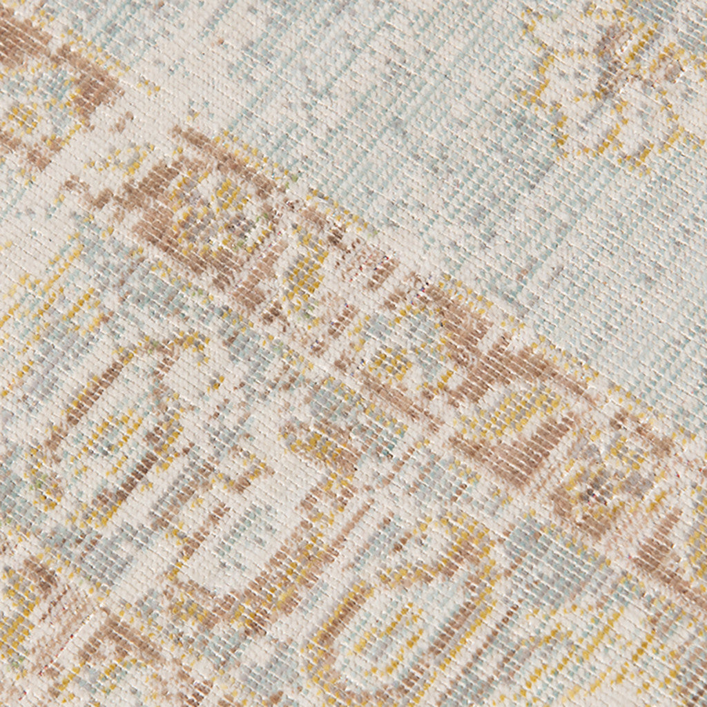 8' Blue and Gray Medallion Power Loom Distressed Runner Rug