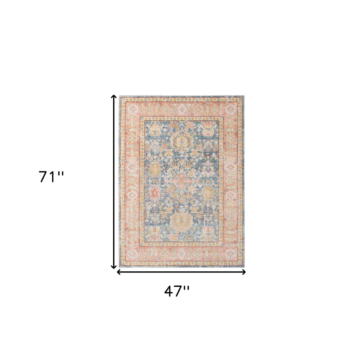 4' x 6' Blue Floral Power Loom Area Rug