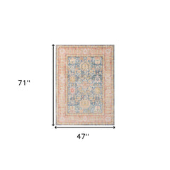4' x 6' Blue Floral Power Loom Area Rug