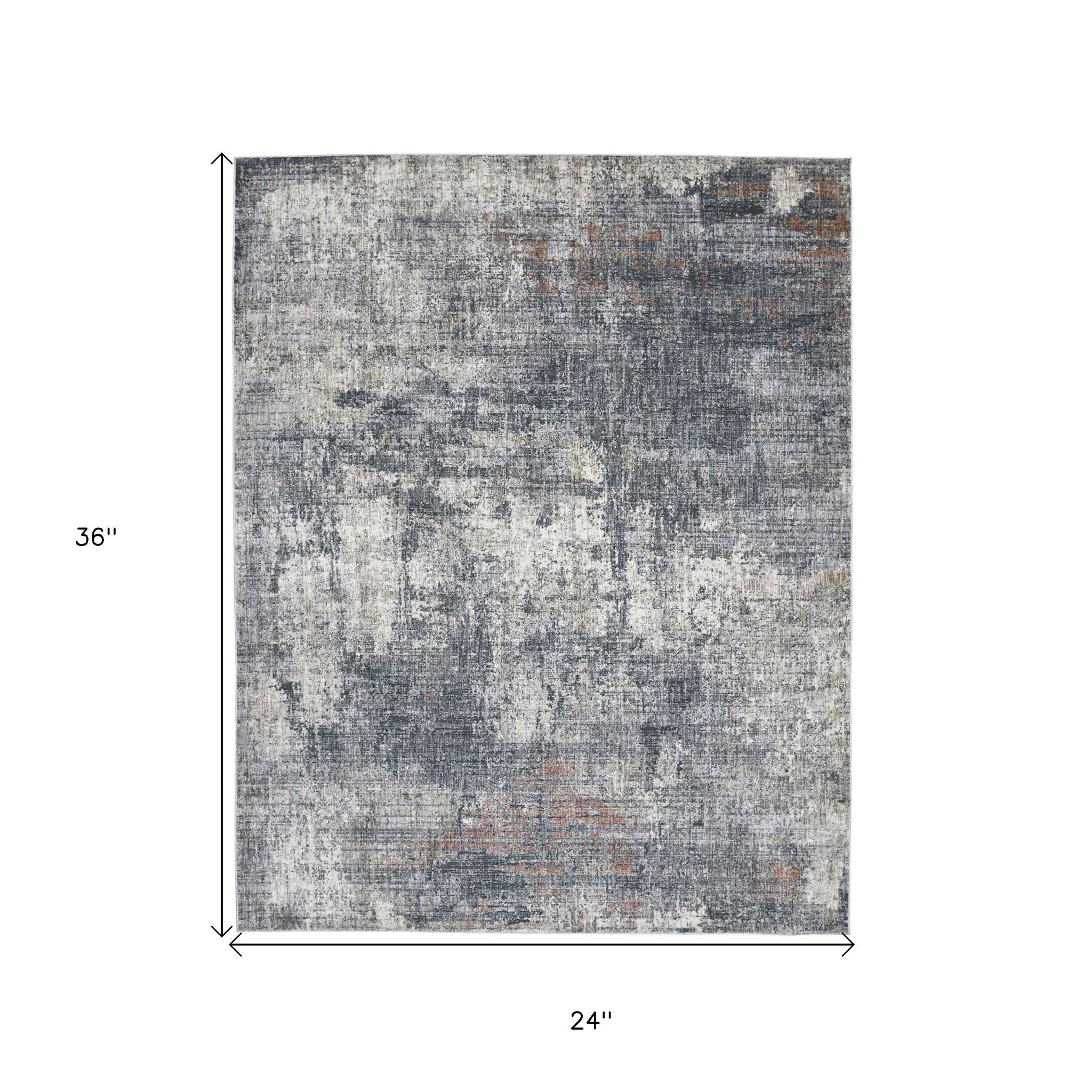 2' x 3' Gray and Ivory Abstract Power Loom Area Rug