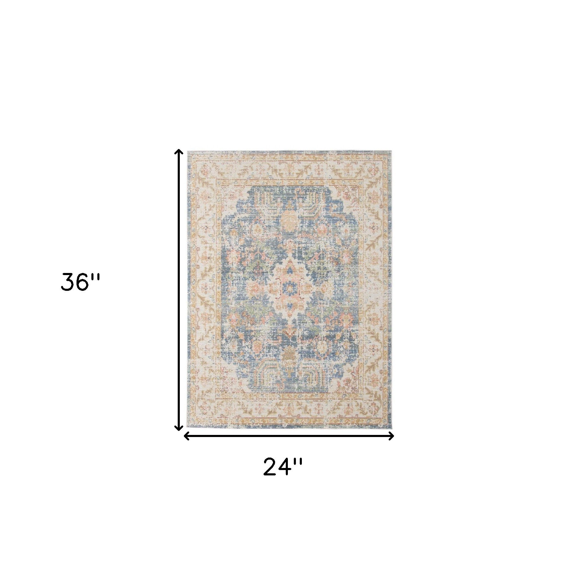 2' x 3' Blue and Ivory Oriental Power Loom Distressed Area Rug