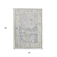 2' x 3' Blue and Ivory Oriental Power Loom Distressed Area Rug