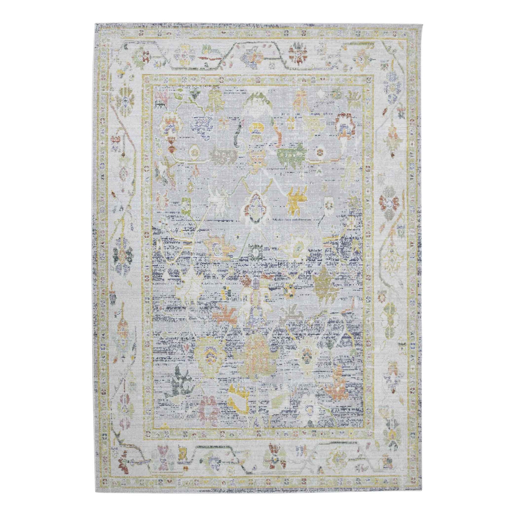 2' x 3' Blue and Ivory Oriental Power Loom Distressed Area Rug