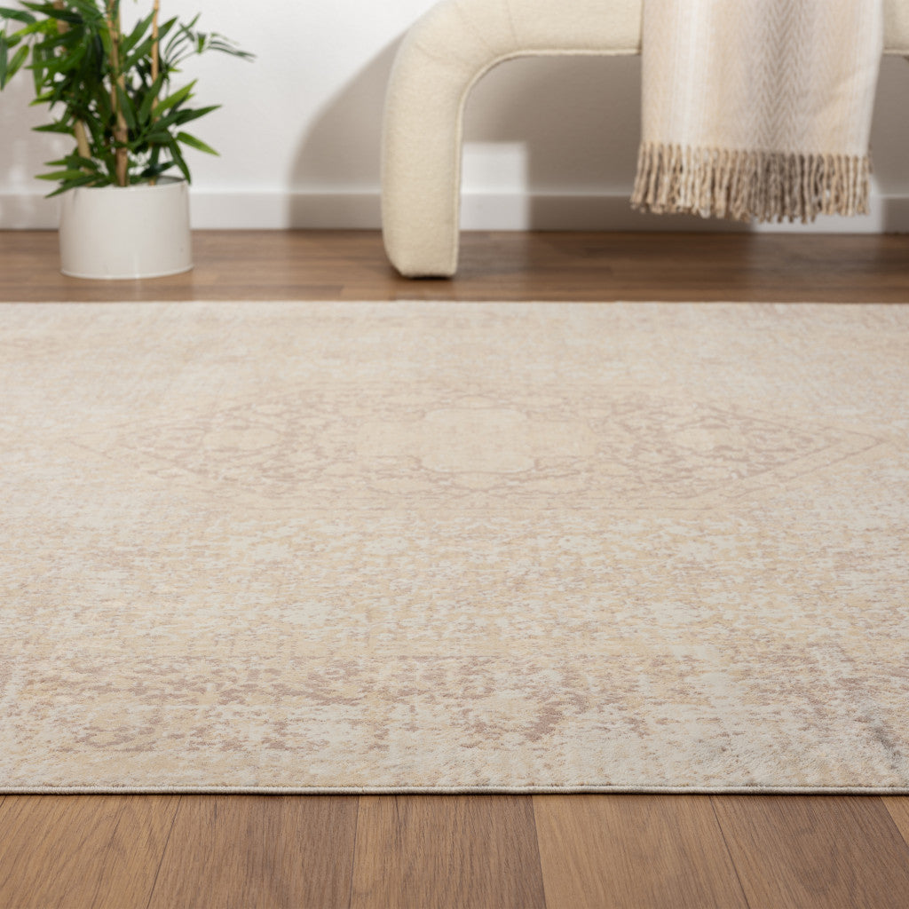 5' x 7' Beige Medallion Washable Non Skid Area Rug