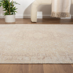 5' x 7' Beige Medallion Washable Non Skid Area Rug