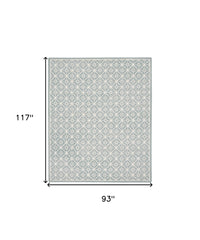 8' x 10' Light Blue and White Geometric Hand Tufted Area Rug