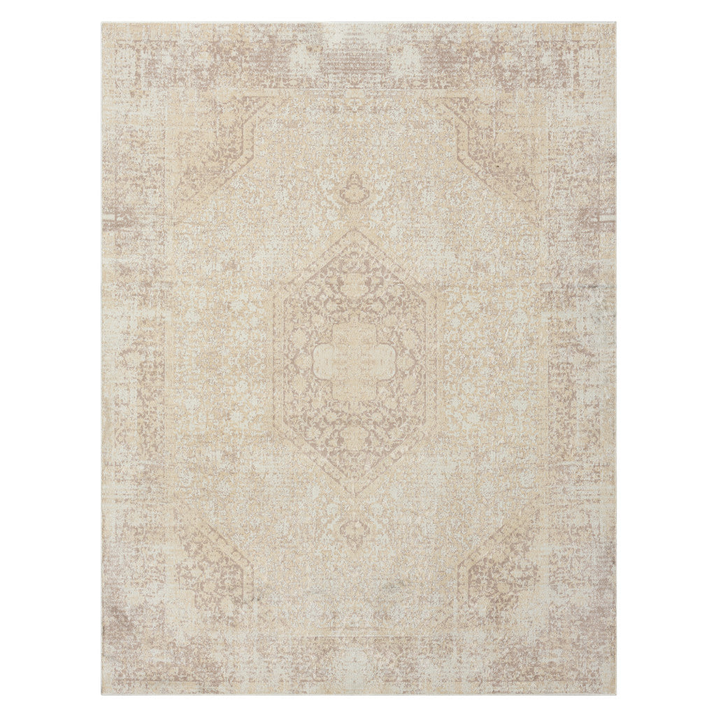 5' x 7' Beige Medallion Washable Non Skid Area Rug