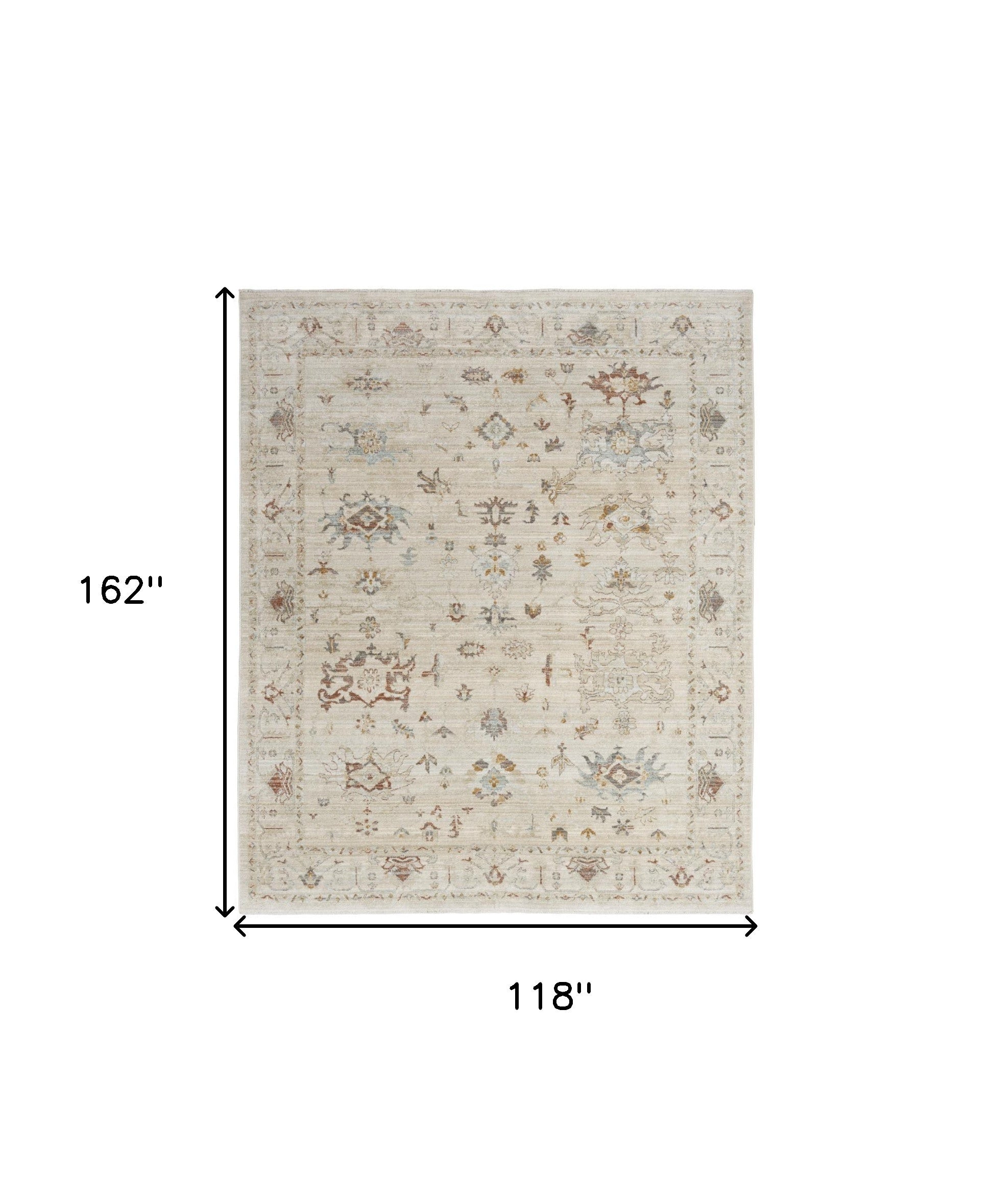 10' x 14' Beige and Brown Oriental Power Loom Distressed Area Rug With Fringe