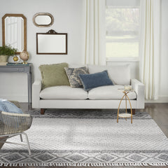 8' x 11' Gray and Ivory Geometric Hand Woven Area Rug With Fringe