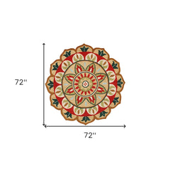 6' X 6' Red Round Wool Floral Hand Tufted Area Rug