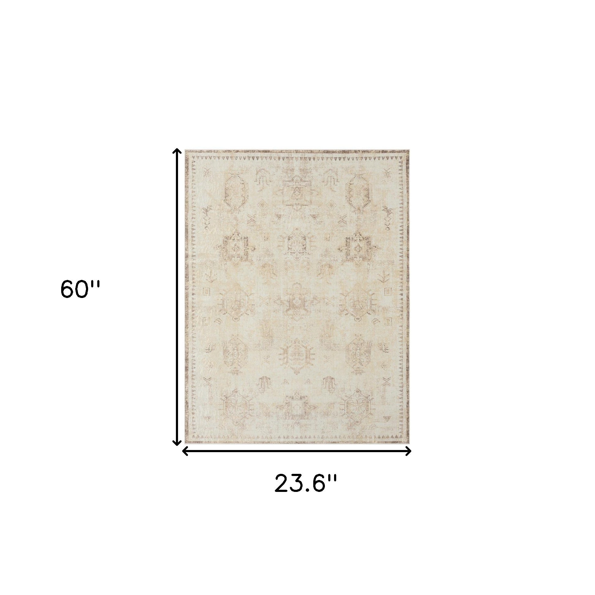 2' X 5' Beige Abstract Washable Non Skid Area Rug