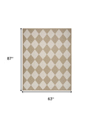 5' x 7' Natural and Ivory Geometric Power Loom Washable Non Skid Area Rug