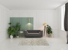 5' x 8' Beige Ivory and Gray Oriental Power Loom Distressed Area Rug With Fringe
