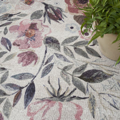 5' x 7' Ivory Pink and Green Floral Power Loom Washable Non Skid Area Rug