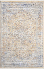 3' X 5' Gray and Gold Oriental Power Loom Distressed Area Rug