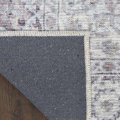9' x 12' Gray and Ivory Floral Power Loom Distressed Washable Area Rug