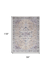8' x 10' Beige and Gray Oriental Power Loom Distressed Washable Non Skid Area Rug